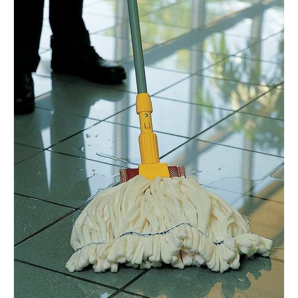 Trapeador húmedo de cuerda Rubbermaid Commercial 5 pulgadas, 28 oz de peso en seco, conexión de puerta lateral, extremo con bucles, blanco, algodón - FGT25600WH00
