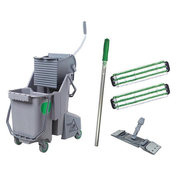 Kit de limpieza de escritorios y mesas Unger de 24 pulgadas con conexión clip-on, corte final, gris/verde, de microfibra - CK047