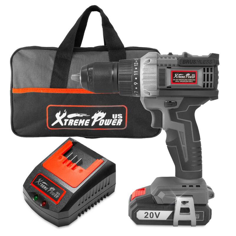 XtremepowerUS Taladro destornillador inalámbrico Brushless de 20 voltios máximo de iones de litio con batería de 2 Ah y bolsa - 47506-H