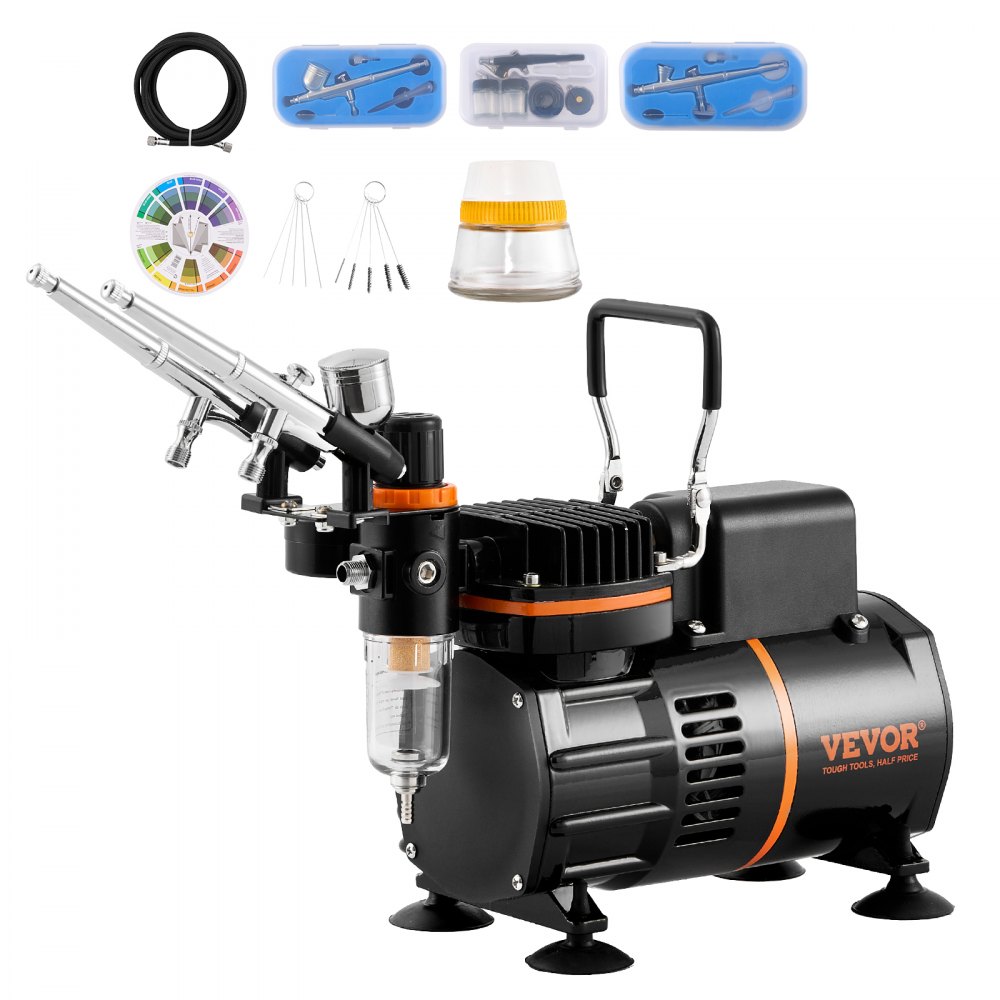 VEVOR Airbrush Kit, Dual Fan Air Compressor Professional Airbrushing System Kit with 3 Airbrushes, Holder, Color Mixing Wheel, Cleaning Brush Set, Air Brush Set for Art Nail Cookie Tattoo Makeup Cake - JCBTZ2GMGWQGC818QV1