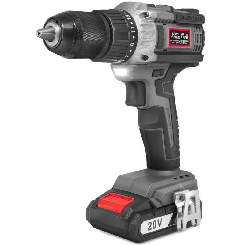 XtremepowerUS Taladro destornillador inalámbrico Brushless de 20 voltios máximo de iones de litio con batería de 2 Ah y bolsa - 47506-H