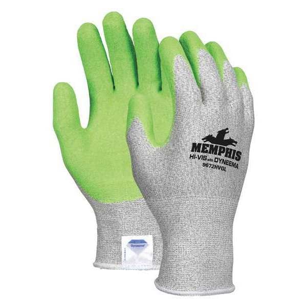 Guantes recubiertos Mcr Safety Hi-Vis resistentes al corte, Nivel de corte A2, 13 ga, verde/gris, L - 9672HVGL