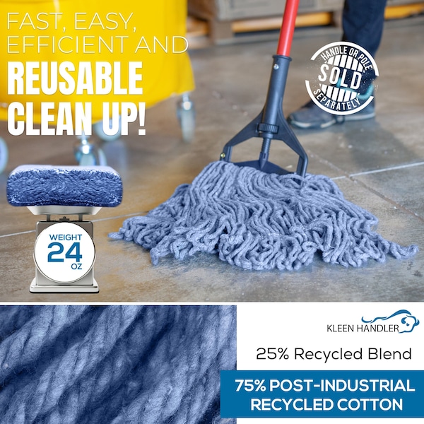 Recambio de trapeador húmedo resistente de 24 onzas Kleen Handler, en azul, para una limpieza comercial y doméstica superior - KHES-LEM-BD-BL-24-1