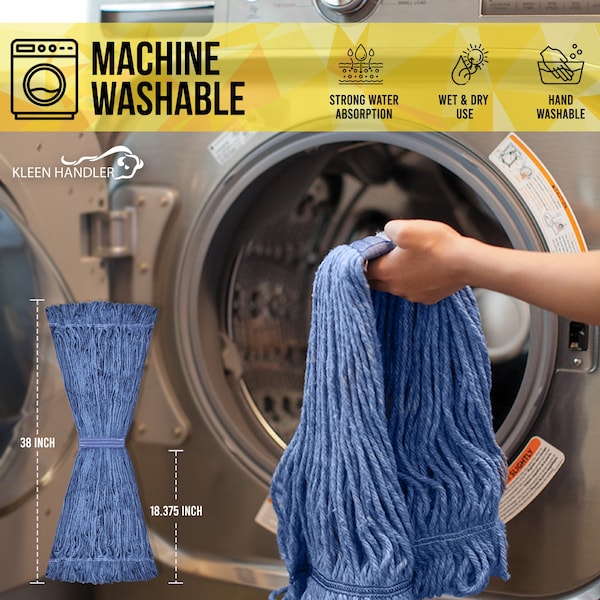 Recambio de trapeador húmedo resistente de 24 onzas Kleen Handler, en azul, para una limpieza comercial y doméstica superior - KHES-LEM-BD-BL-24-1