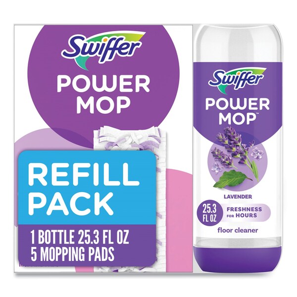 Paquete de Recarga de Solución y Almohadillas Swiffer PowerMop, Lavanda, 25.3 oz Botella y 5 Almohadillas por Paquete, 4PK - 80734047