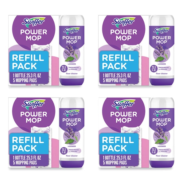 Paquete de Recarga de Solución y Almohadillas Swiffer PowerMop, Lavanda, 25.3 oz Botella y 5 Almohadillas por Paquete, 4PK - 80734047