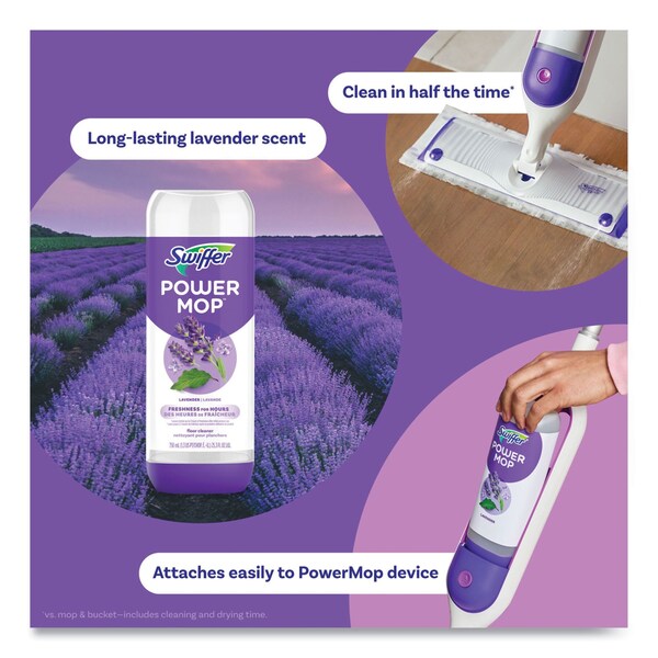 Paquete de Recarga de Solución y Almohadillas Swiffer PowerMop, Lavanda, 25.3 oz Botella y 5 Almohadillas por Paquete, 4PK - 80734047