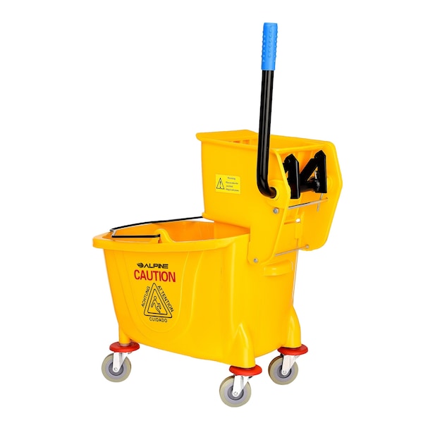 Cubeta y Escurridor Lateral con Prensa de Alpine Industries de PVC, 36 Qt, Amarillo - ALP462-MK