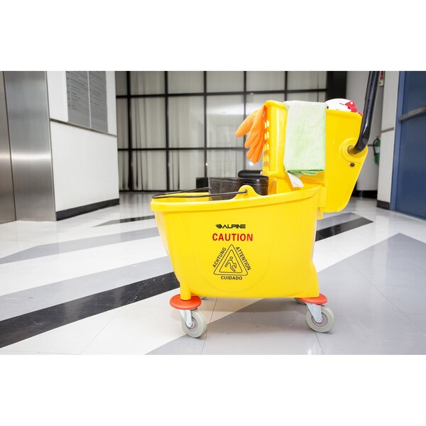 Cubeta y Escurridor Lateral con Prensa de Alpine Industries de PVC, 36 Qt, Amarillo - ALP462-MK