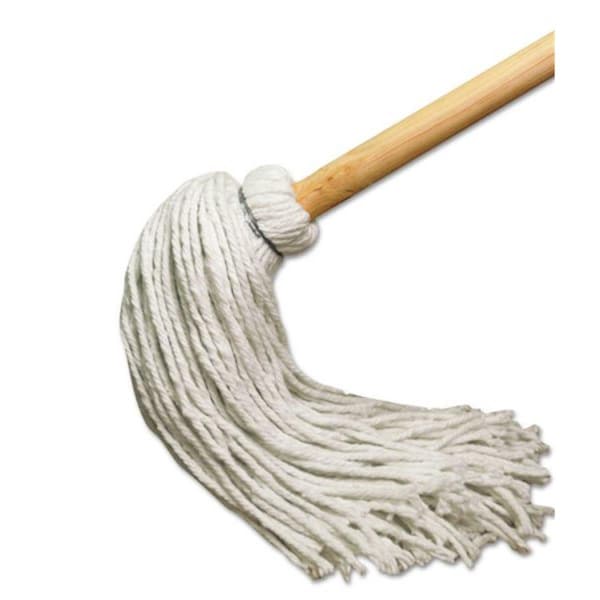 Trapo para pisos Pinpoint BWK 12 oz de fibra de rayón con mango de madera, blanco - 51 in. - PI22360