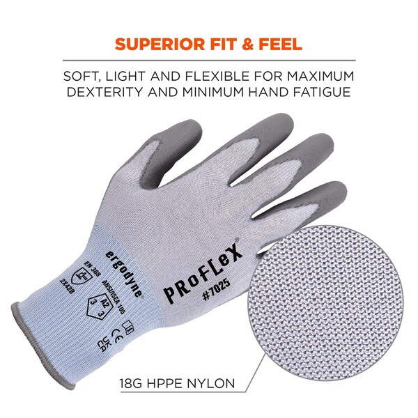 Protección para manos Proflex By Ergodyne ANSI A2 recubiertos con PU, guantes antisalpicaduras, azules, tamaño XXL - 7025