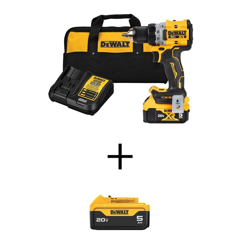Kit de taladro/destornillador Compacto inalámbrico de 1/2 pulgadas DEWALT 20V Máximo de Iones de Litio con Dos Baterías de 20V Máximo de 5.0Ah y Cargador - DCD800P1WDCB205.