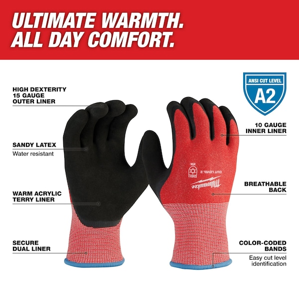 Guantes sumergidos e aislados para invierno Milwaukee Tool nivel de corte 2 - Mediano (12 pares), Nivel de corte A3, 15 galgas, rojo/negro - 48-73-7921B