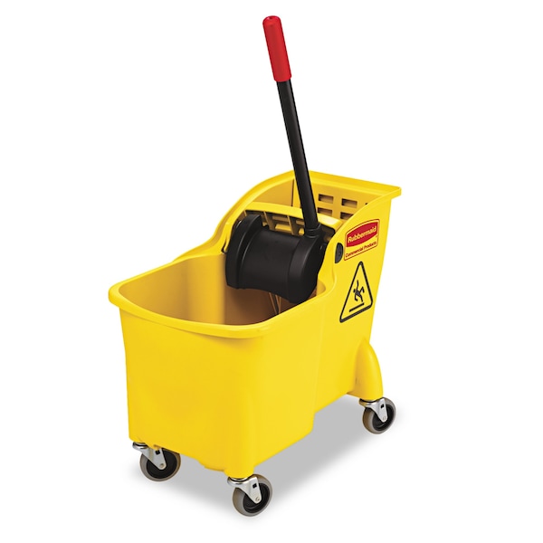 Cubeta para trapear con exprimidor Rubbermaid Commercial de 31 qt, combinación amarilla de plástico - FG738000YEL