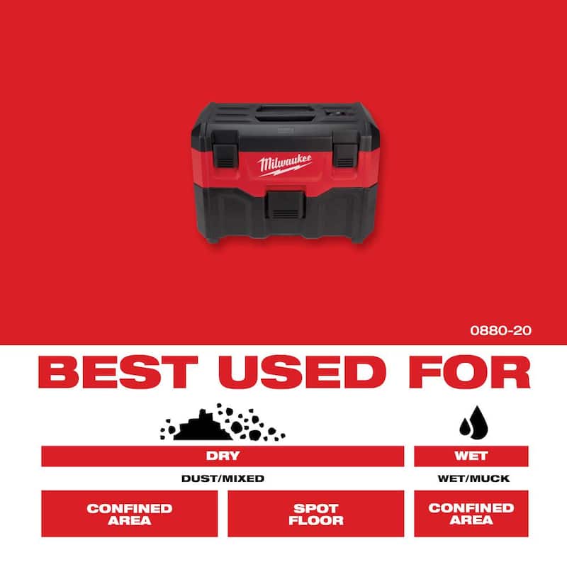 Juego de taladro/destornillador compacto Milwaukee M18 de 18 voltios de iones de litio sin escobillas con aspiradora húmeda/seca inalámbrica de 2 galones M18 - 3601-22CT-0880-20