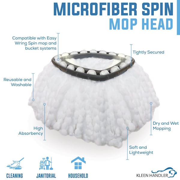 Recargas de Cabezal de Trapeador de Microfibra Kleen Handler, Blanco, Talla L, Compatible con Sistema de 1 Tanque O-Ceda EasyWring - KHES-SPM-MFR-W-L-1