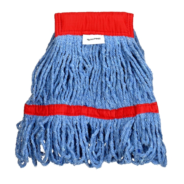 Cabeza de trapeador de algodón de 5 pulgadas con bandas para cabeza y cola azules de Alpine Industries, 16 onzas, con extremo de lazo en color rojo - ALP302-01-5R