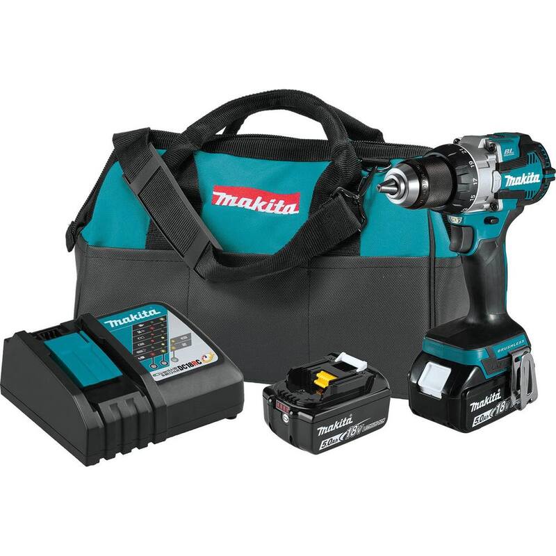 Kit de taladro-destornillador compacto inalámbrico sin escobillas de 1/2 pulgadas Makita 18-Volt LXT con batería de iones de litio de 5.0Ah - XPH16T