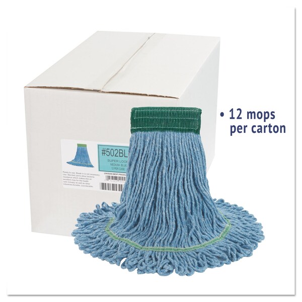 Cabeza de trapeador húmedo Boardwalk Super Loop, Fibra de Algodón/Sintética, Banda de 5 pulgadas, Tamaño Mediano, Azul, Paquete de 12 - BWK502BLCT