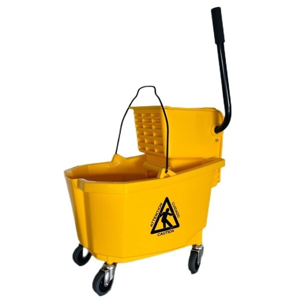 Cubeta con escurridor Simple Spaces 9130, capacidad de 32 qt, cubeta/cubo de plástico, escurridor de plástico, color amarillo - 9130