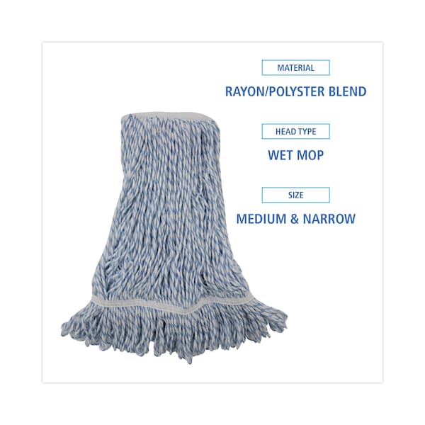 Trapeador húmedo de extremo en bucle Boardwalk, rayas blancas/azules, poliéster/rayón, paquete de 12, BWK542CT - BWK542CT
