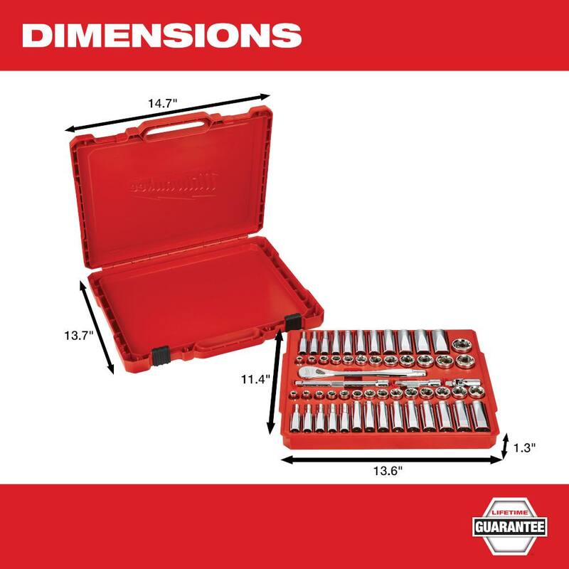 Juego de herramientas mecánicas Milwaukee de trinquete y dados de 3/8 pulgadas SAE/métricos (56 piezas) - 48-22-9008