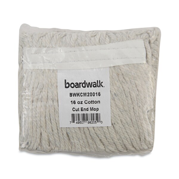 Mopa para trapear húmeda de extremo cortado de 1.25 pulgadas Boardwalk, blanca, de algodón, paquete de 12, BWKCM20016 - BWKCM20016
