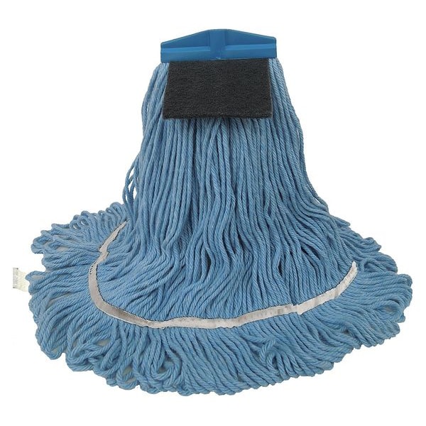 Trapo de Mopa Húmeda Tough Guy Twister String, 18 oz de Peso Seco, Conexión de Puerta Lateral, Extremo en Bucle, Azul, Algodón - 30LU85