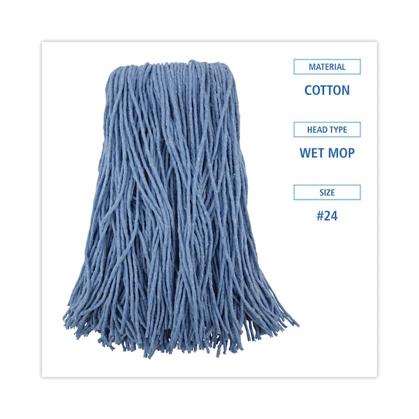 Mopa húmeda de extremo cortado Unisan 1.25 pulgadas, azul, algodón/sintético, paquete de 12, UNS 2024B - UNS 2024B
