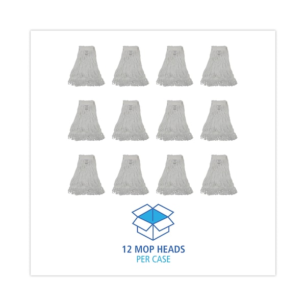 Trapo trapeador Unisan de 1.25 pulgadas, punta de lazo, blanco, de rayón, paquete de 12 - 2324TB
