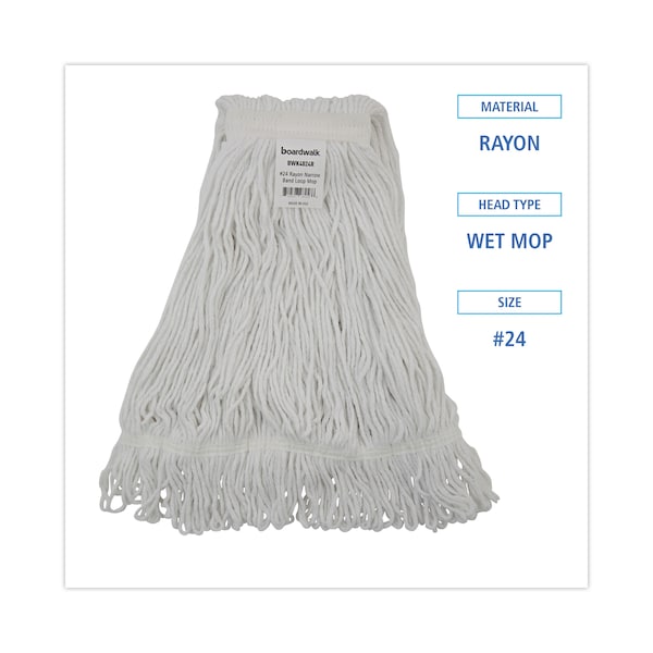 Trapo trapeador Unisan de 1.25 pulgadas, punta de lazo, blanco, de rayón, paquete de 12 - 2324TB