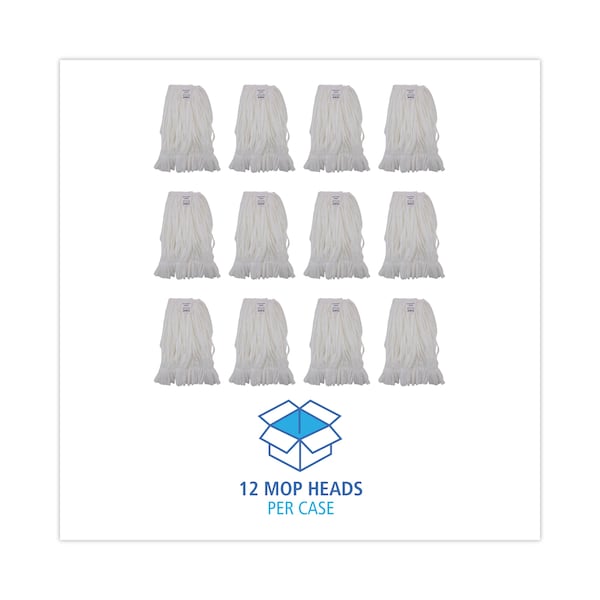 Trapo trapeador húmedo con bucle de 1.25 pulgadas Unisan, blanco, algodón/sintético, paquete de 12, UNS 8002 - UNS 8002