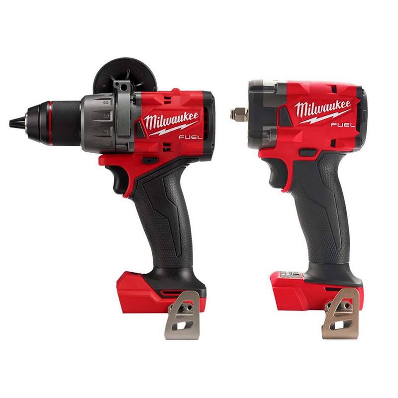 Milwaukee M18 FUEL Taladro/destornillador de martillo inalámbrico sin escobillas de iones de litio de 18 voltios y Llave de impacto compacta de 3/8 de pulgada con anillo de fricción - 2904-20-2854-20