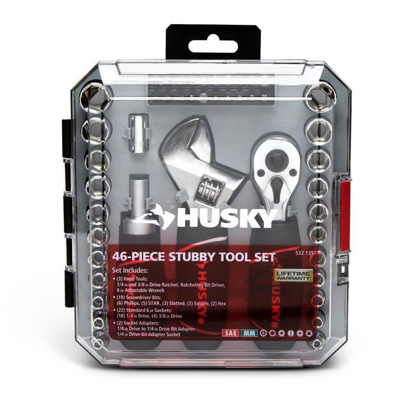 Juego de llaves de trinquete y dados Husky de 1/4 y 3/8 pulgadas, cortos (46 piezas) - H46PCSTS