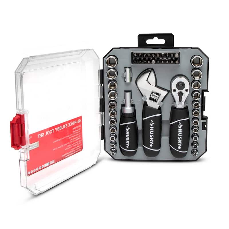 Juego de llaves de trinquete y dados Husky de 1/4 y 3/8 pulgadas, cortos (46 piezas) - H46PCSTS