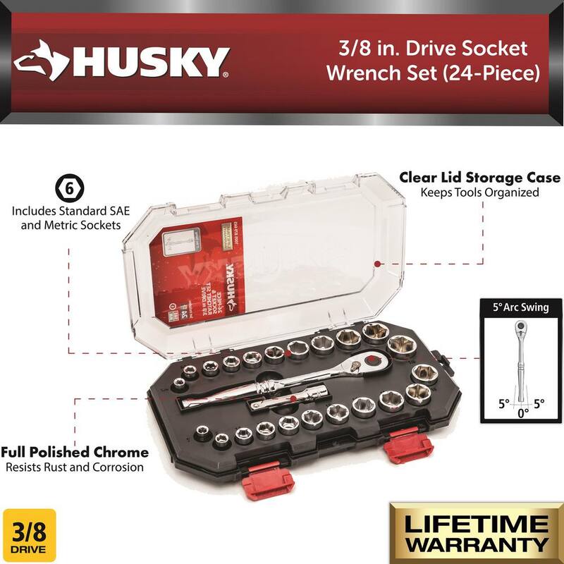 Set de dados estándar SAE/Métrico para trinquete de 3/8 de pulgada Husky (24 piezas) - H3D24PCSWS