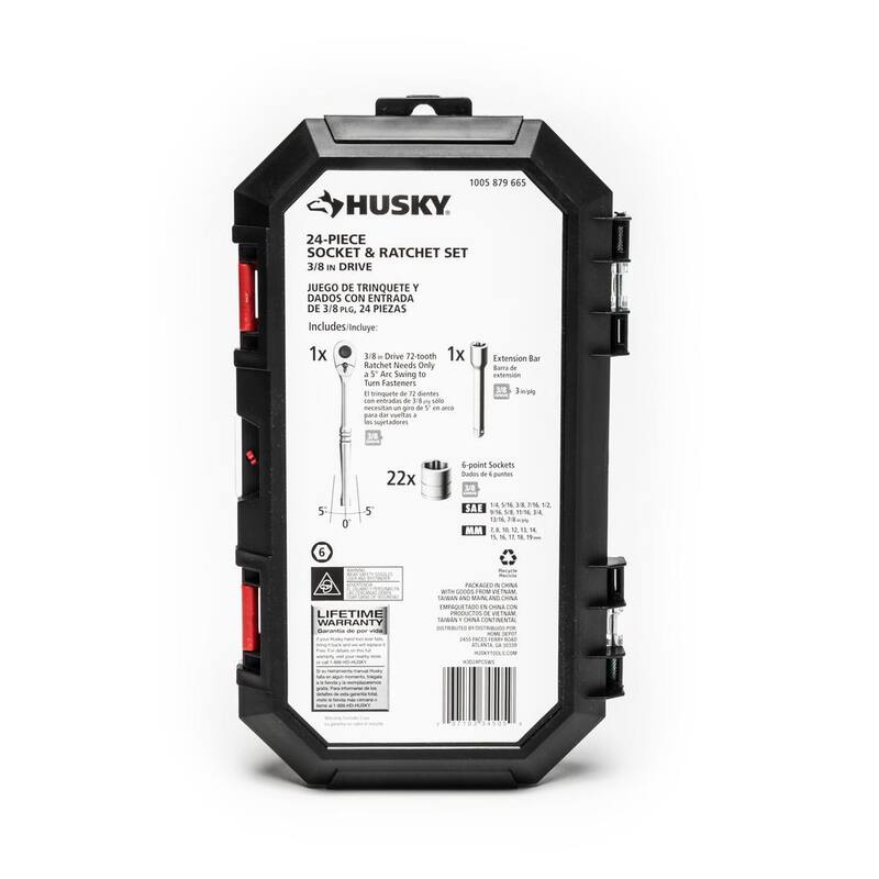 Set de dados estándar SAE/Métrico para trinquete de 3/8 de pulgada Husky (24 piezas) - H3D24PCSWS