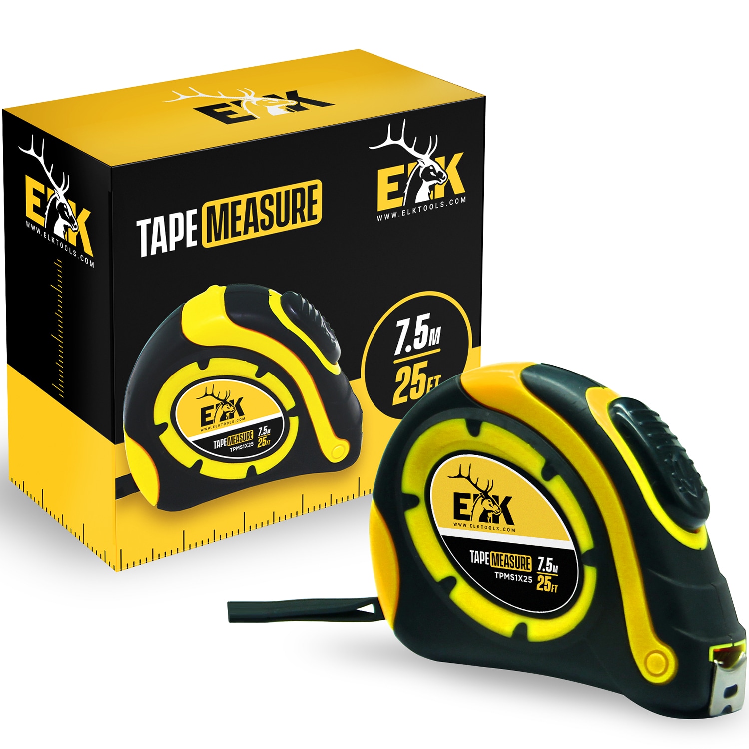 Cinta métrica automática ELK de 25 pies con bloqueo TPMS1X25