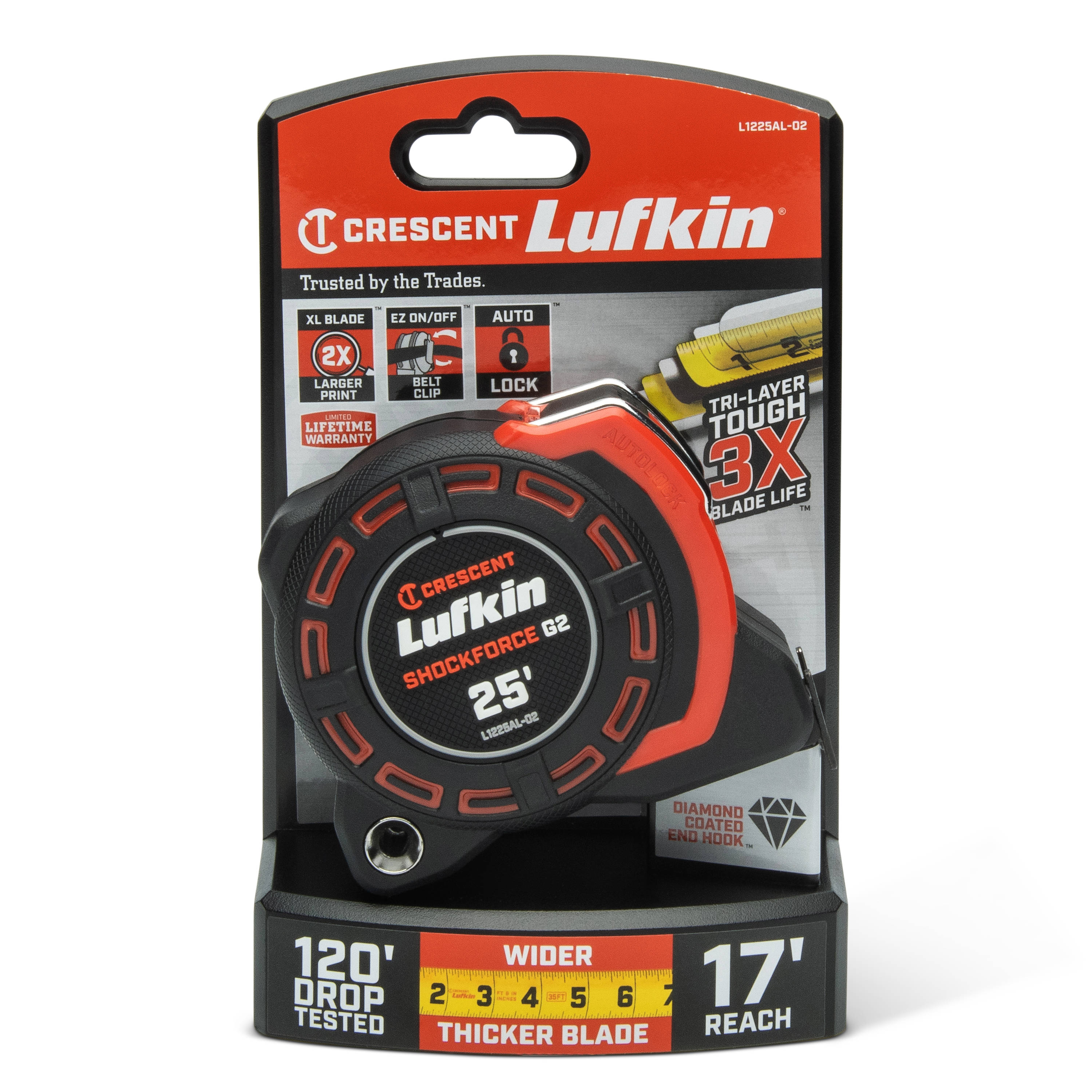 Cinta métrica autotravante Shockforce de 25 pies Crescent Lufkin L1225AL-02