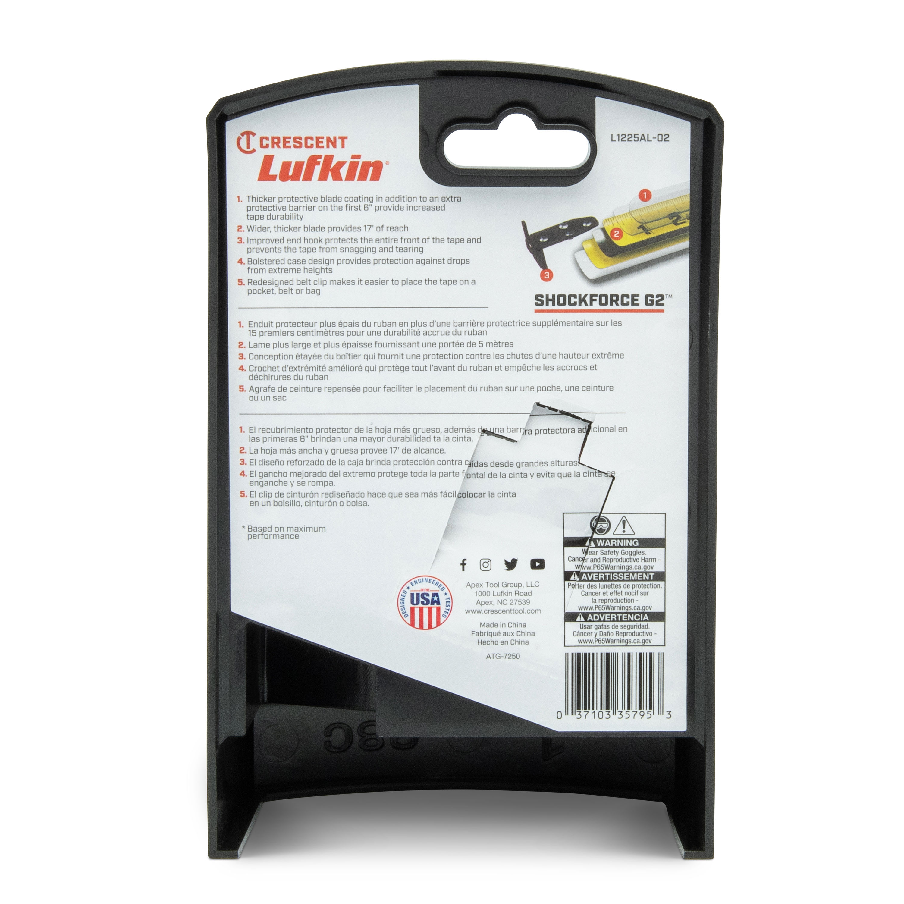 Cinta métrica autotravante Shockforce de 25 pies Crescent Lufkin L1225AL-02