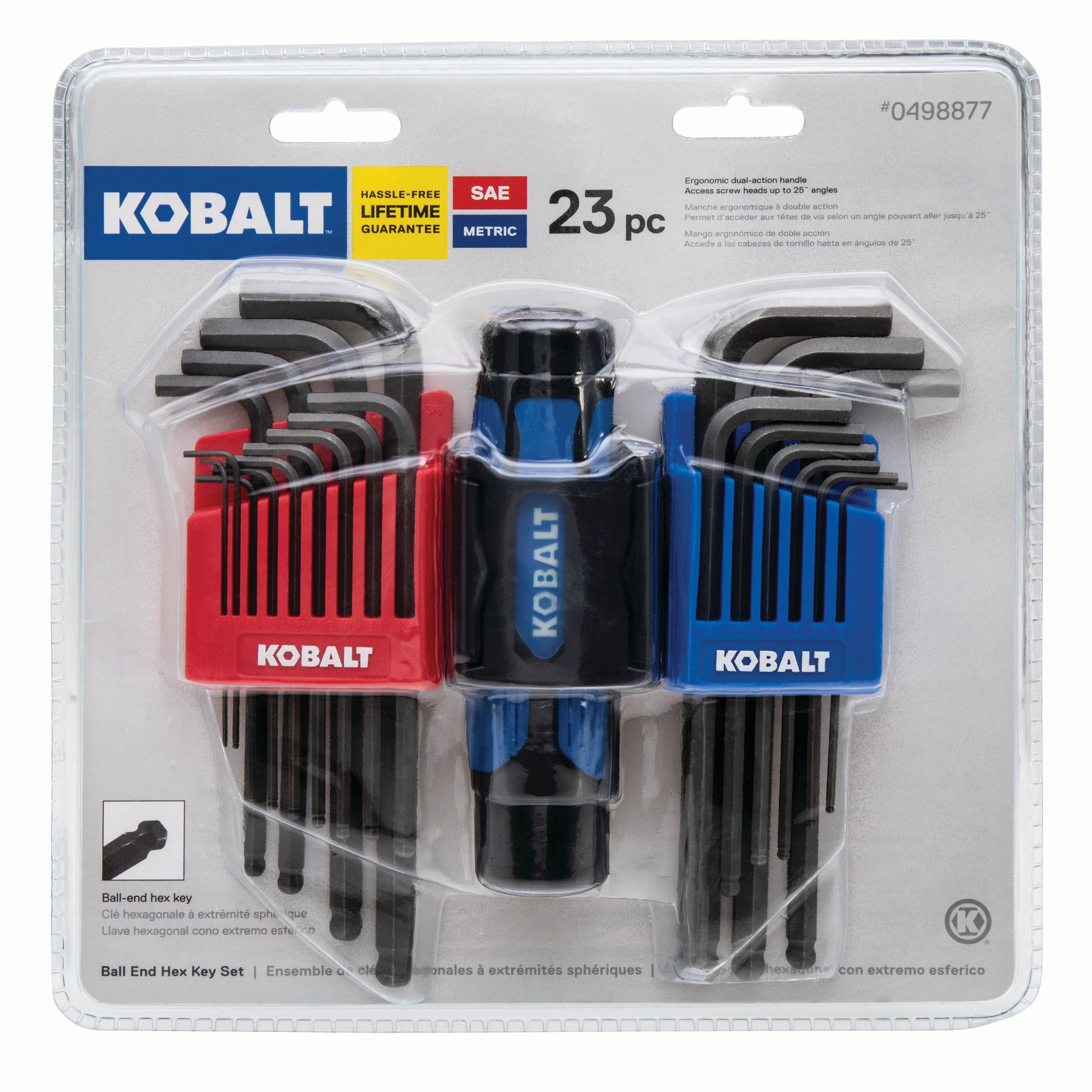 Juego de llaves hexagonales de extremo de bola Kobalt surtidas estándar (SAE) y métricas 22 piezas combinadas, modelo KHK01