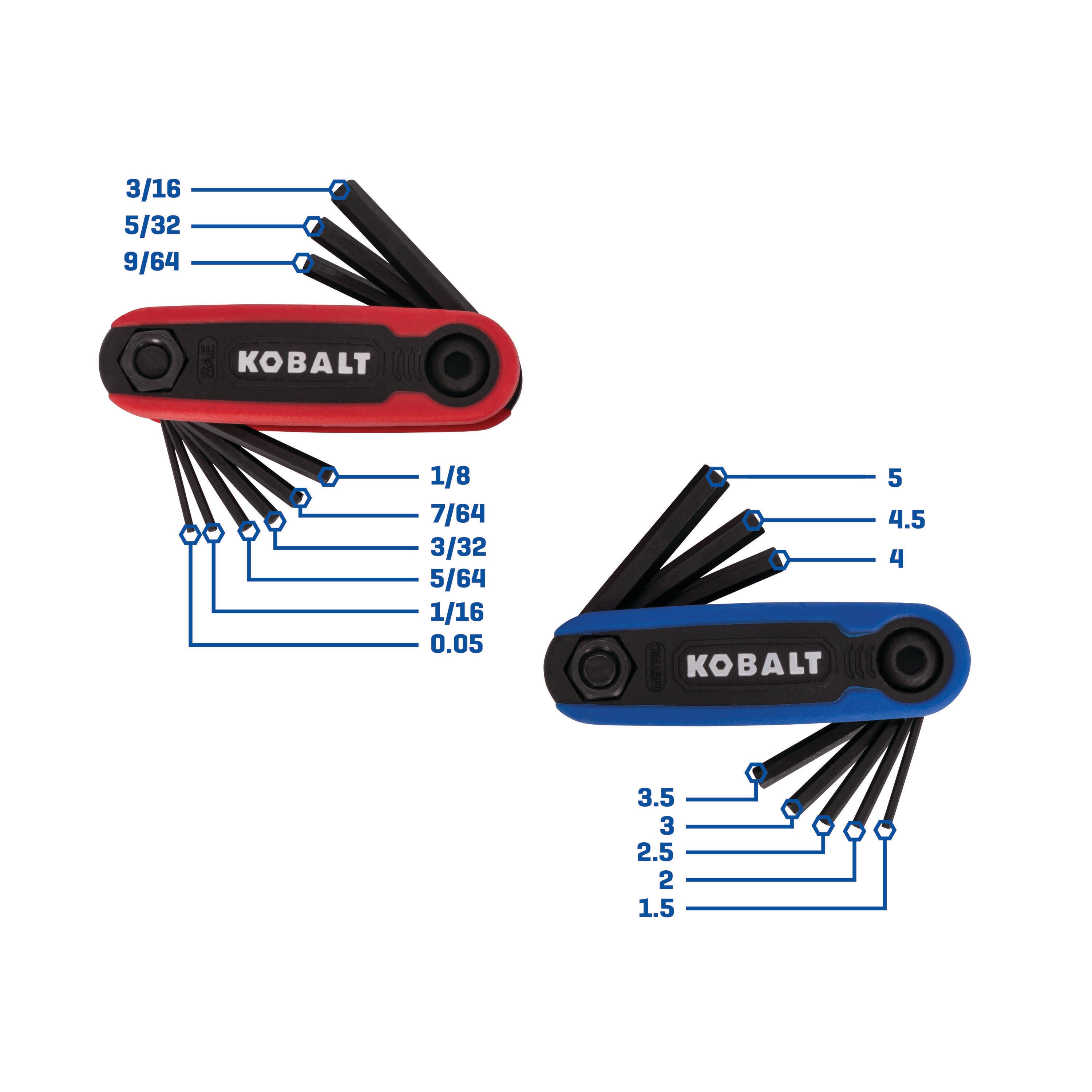 Juego de llaves hexagonales Kobalt surtidas estándar (SAE) y métricas combinadas de 17 piezas, modelo 53318.