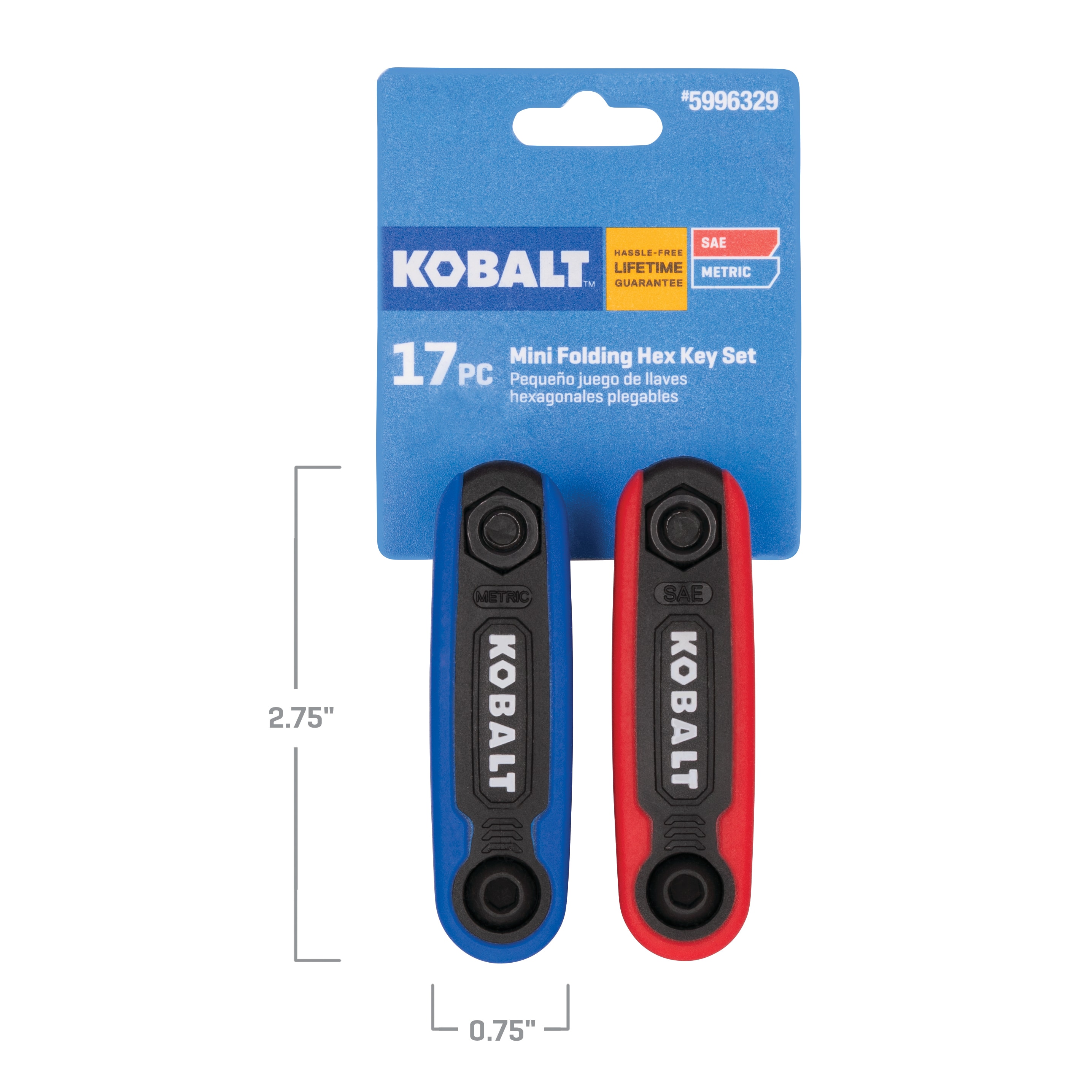 Juego de llaves hexagonales Kobalt surtidas estándar (SAE) y métricas combinadas de 17 piezas, modelo 53318.