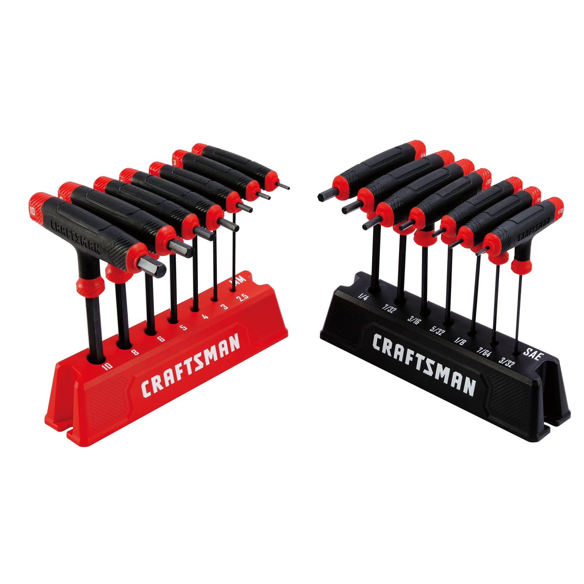 Juego de Llaves Hexagonales con Mango en T CRAFTSMAN surtido estándar (SAE) y métrico con 14 piezas y extremo esférico modelo CMHT26001-2