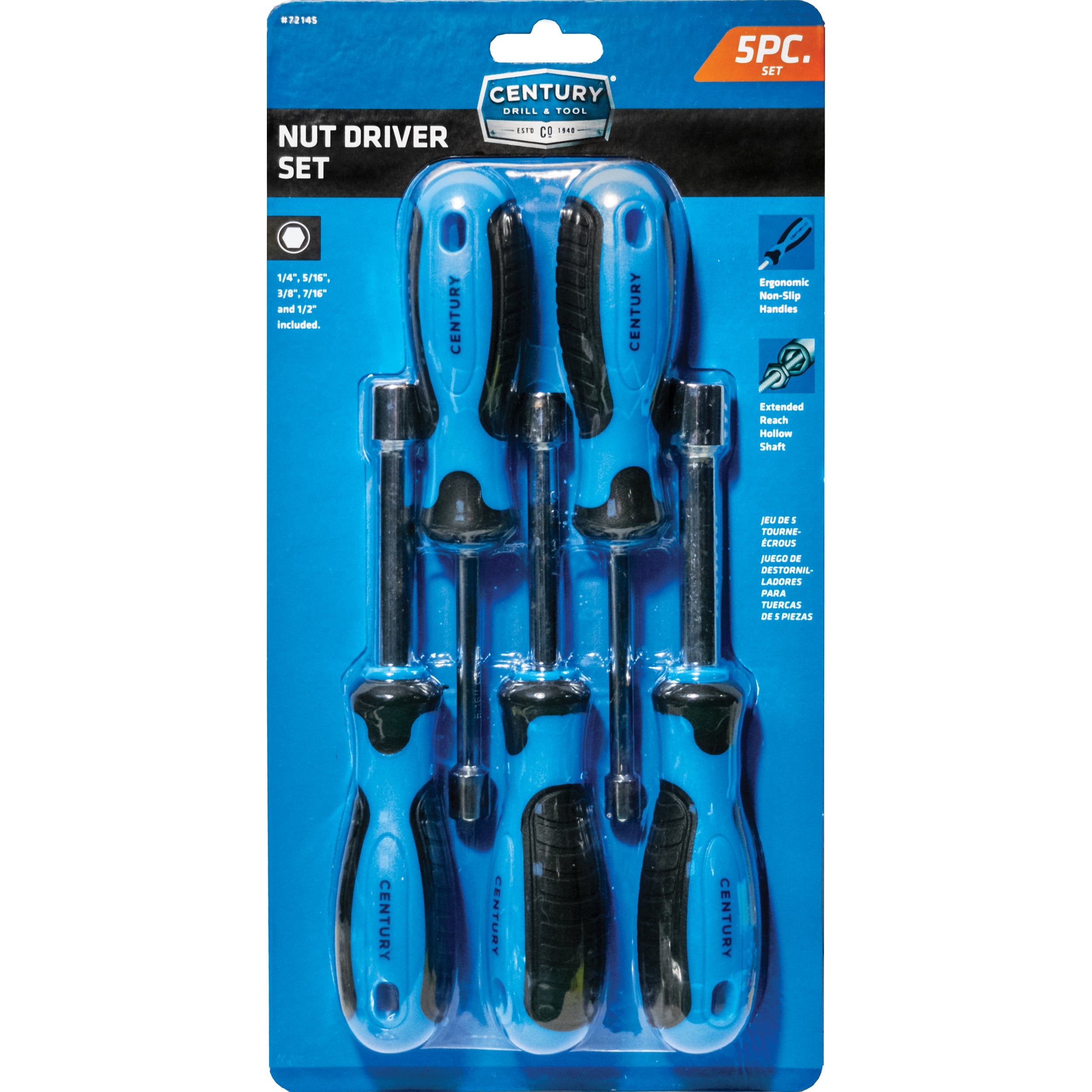 Juego de 5 Piezas de Controladores de Tuerca Hexagonal SAE y Métricos de Century Drill & Tool 72145
