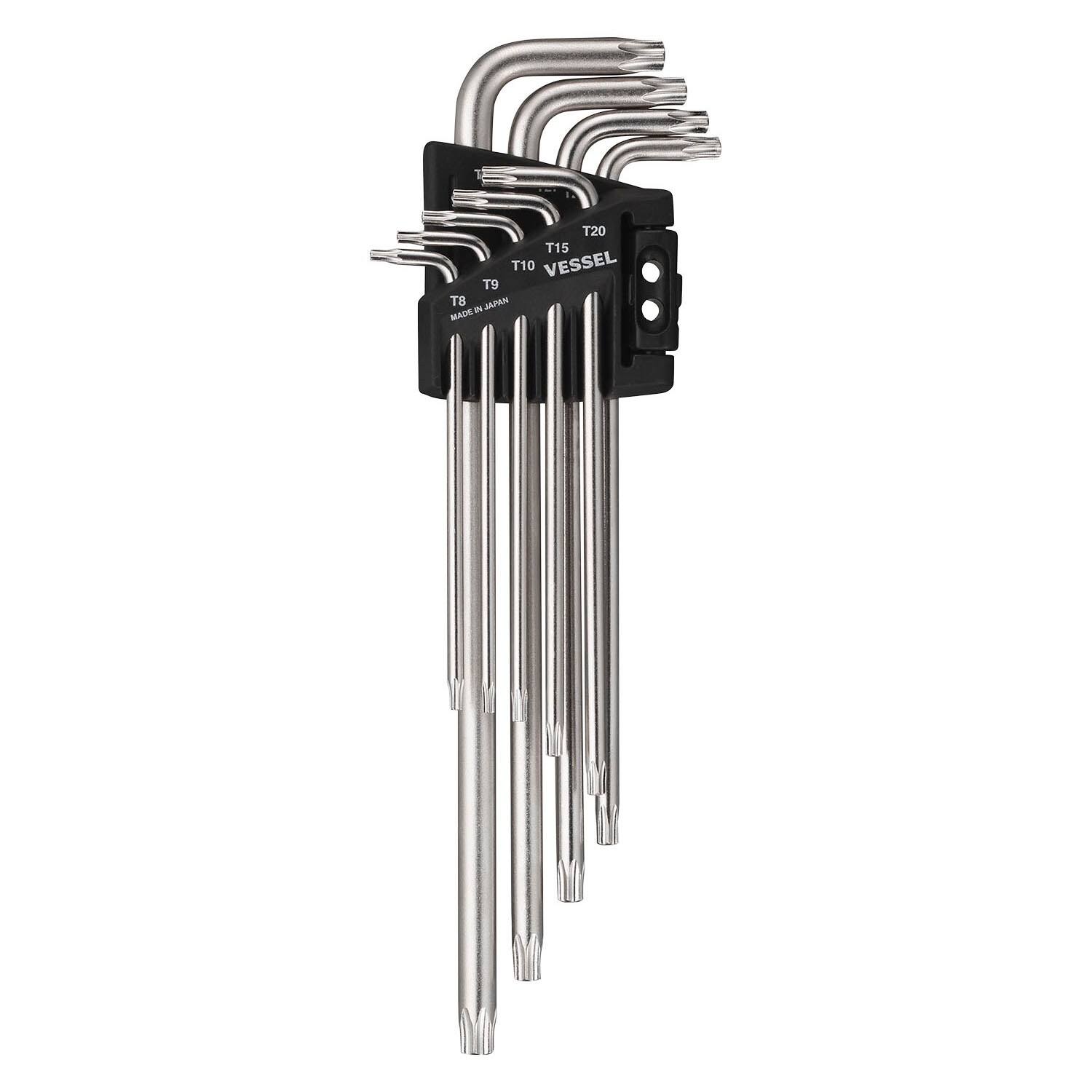 Juego de llaves hexagonales VESSEL T8 Torx (estrella) de extremo esférico, 9 piezas, modelo 8509TXHU