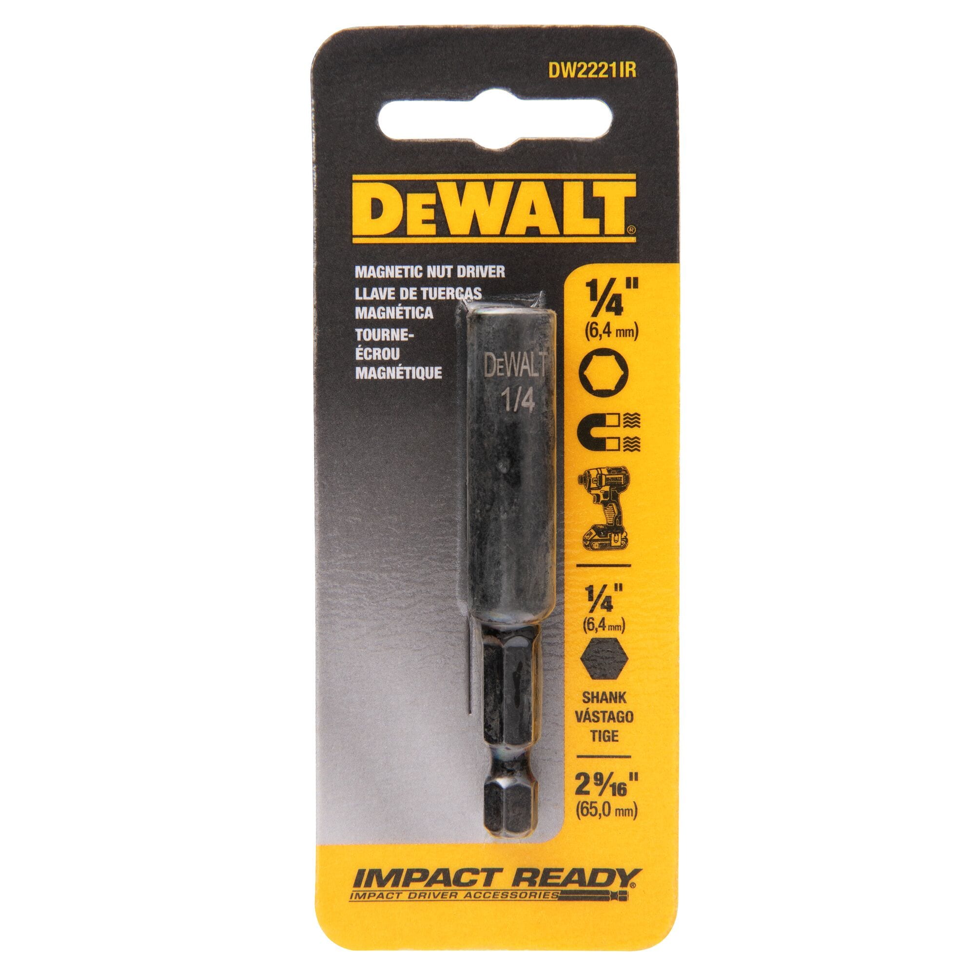 DEWALT 1/4 pulgadas x 2-9/16 pulgadas Llave de dado hexagonal DW2221IR