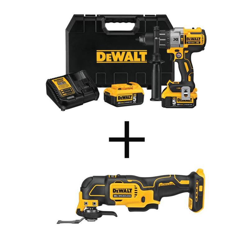 DEWALT 20V MAX XR Taladro sin escobillas inalámbrico de martillo de 3 velocidades de 1/2 pulgada y Kit de Herramienta Multifunción Oscilante sin escobillas ATOMIC 20V - DCD996P2WDCS354