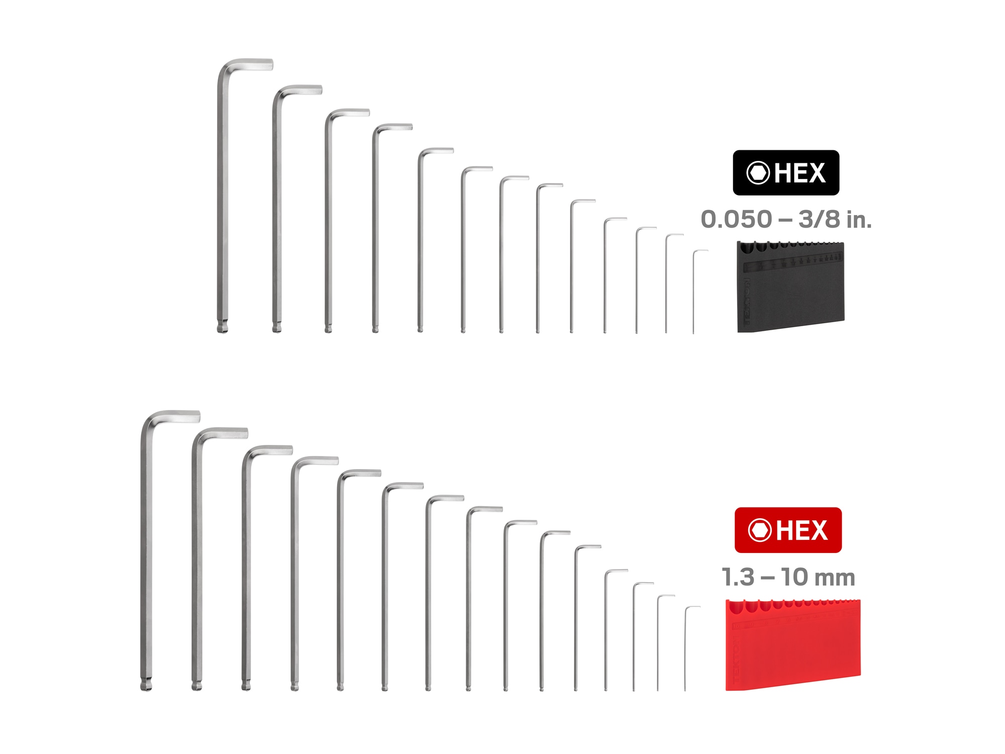 Set de llaves hexagonales TEKTON 28 piezas con punta de bola, estándar (SAE) y métrico combinado modelo KLX91301.