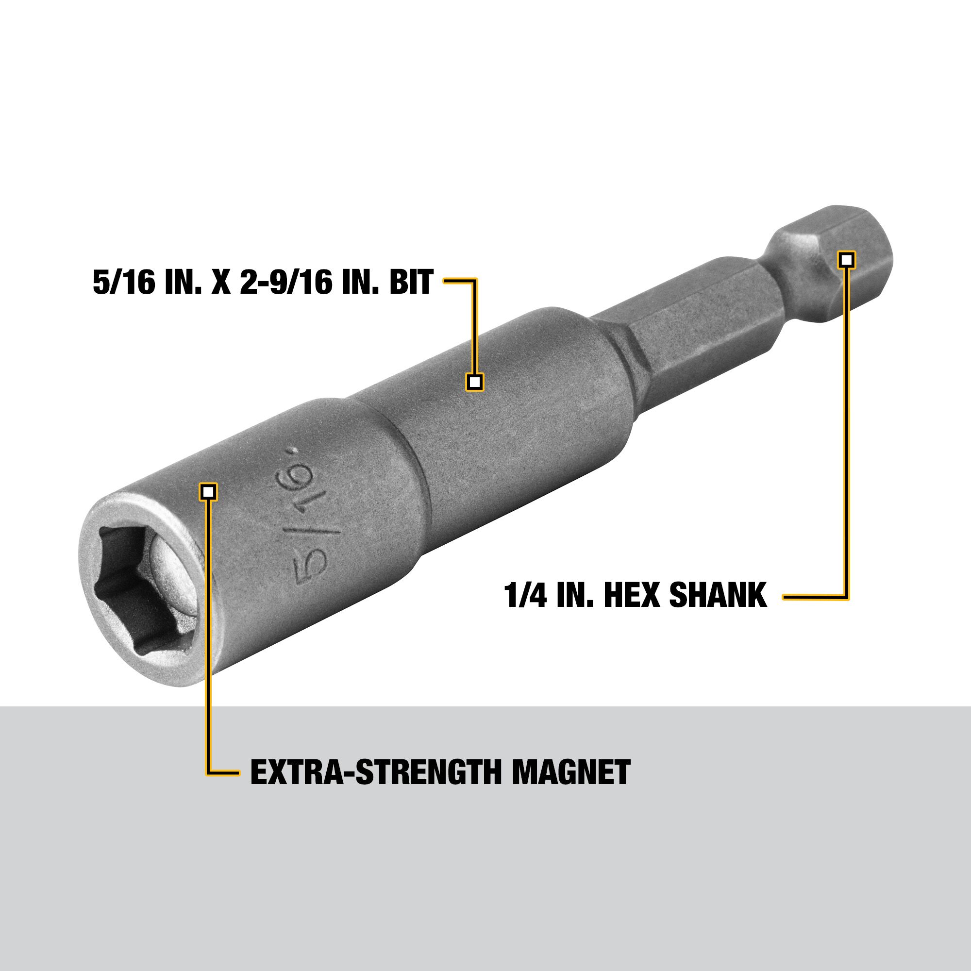 Destornillador de tuerca hexagonal DEWALT 5/16 pulg x 2-9/16 pulg modelo DW2222
